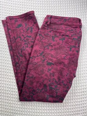Ann Taylor Modern Fit Burgundy Floral Print Straight Leg Jeans Size 10